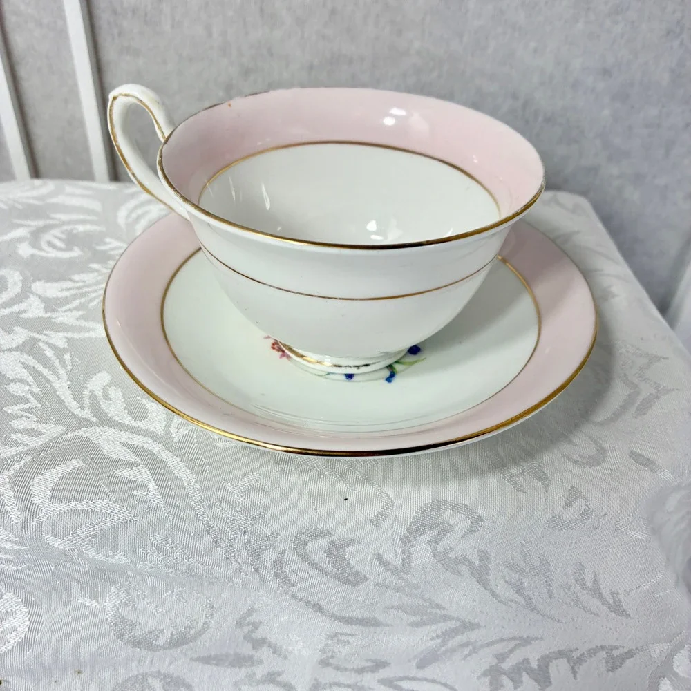 Clare Bone China Tea Cup and Saucer Set Pink Floral Gold Gilt Made in England